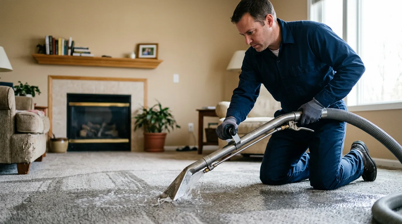 Water damage restoration technician working near Strawn, IL